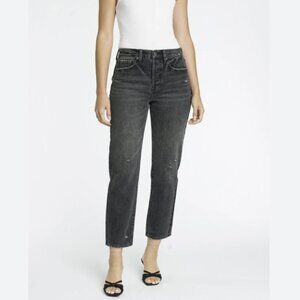 Pistola Charlie High Rise Straight Leg Jeans Cameo Black Distressed Cotton Sz 28